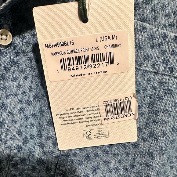 NWT Barbour Summer Print Chambray Button Down Shirt - Picture 5 of 5